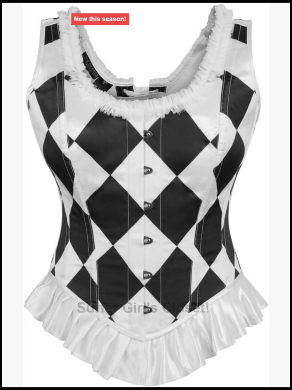 Steel Boned Corset with Straps, Front Busk Closure, Waist Cincher